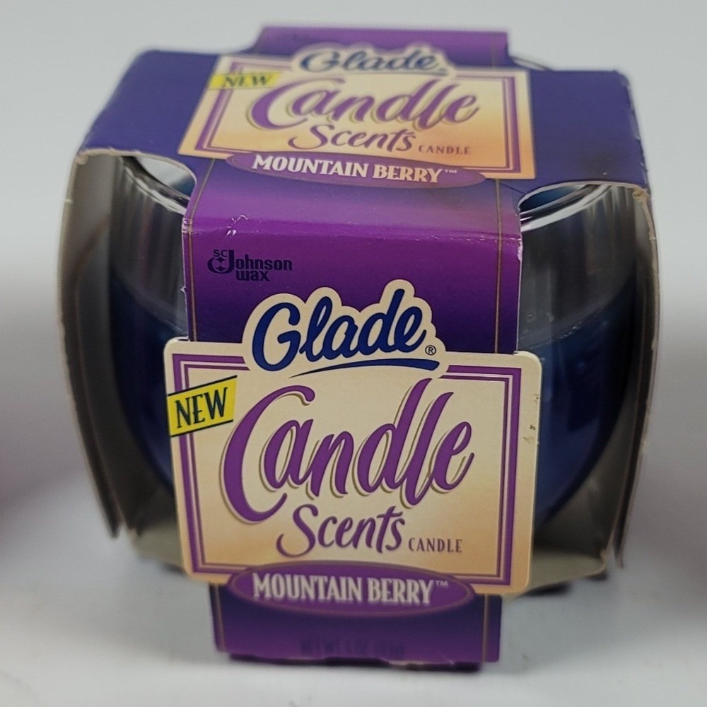 Vintage 1995 Glade Candle Scents Mountain Berry Jar Candle New Old Stock Blue